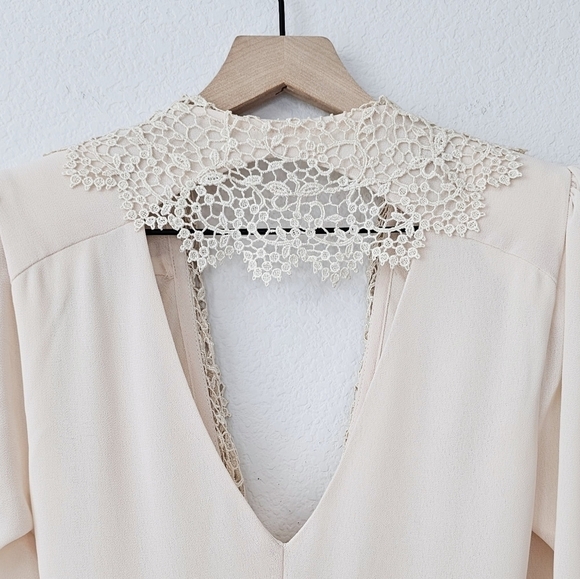 Vintage J.Harris 80s Wrap Lace Chiffon Pearls Romantic Long Sleeve Midi Dress - Picture 7 of 16